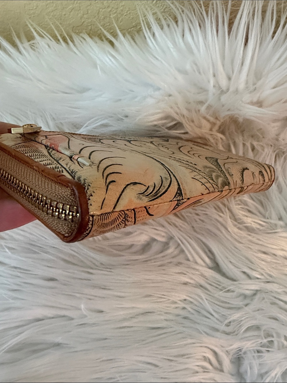 Brahmin Peach Floral Leather Zip Wallet with Gold Bar - Picture 8 of 10
